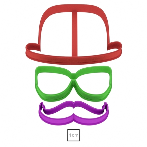 Set hat glasses mustache cookie cutter for professional 3D Print 215714