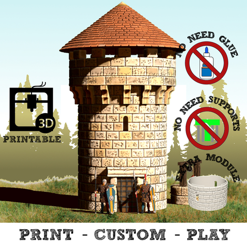 Modular Covered Watchtower - WarGames - Terrain -building 3D Print 217325