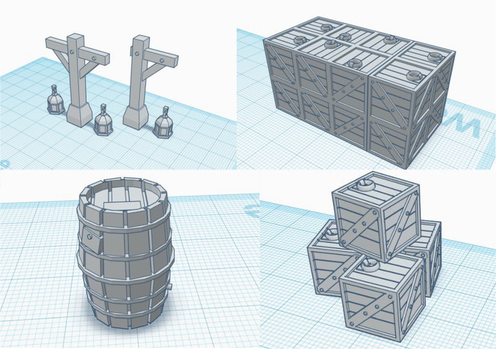 28mm Scale Scatter Terrain - Gas Lantern Posts, Crates & Cask 3D Print 217420