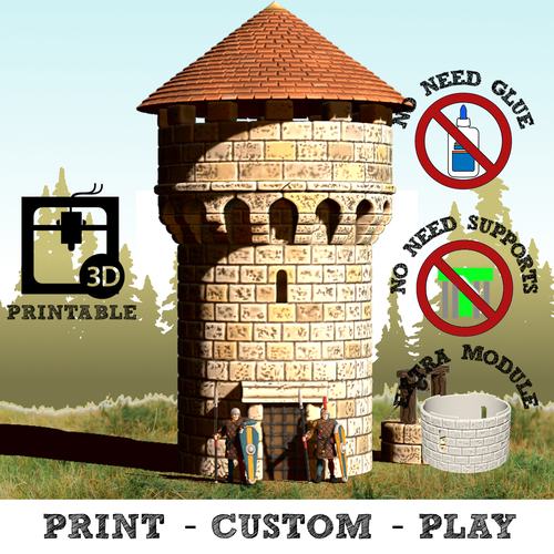 Modular Covered Watchtower - WarGames - Terrain -building 3D Print 218371