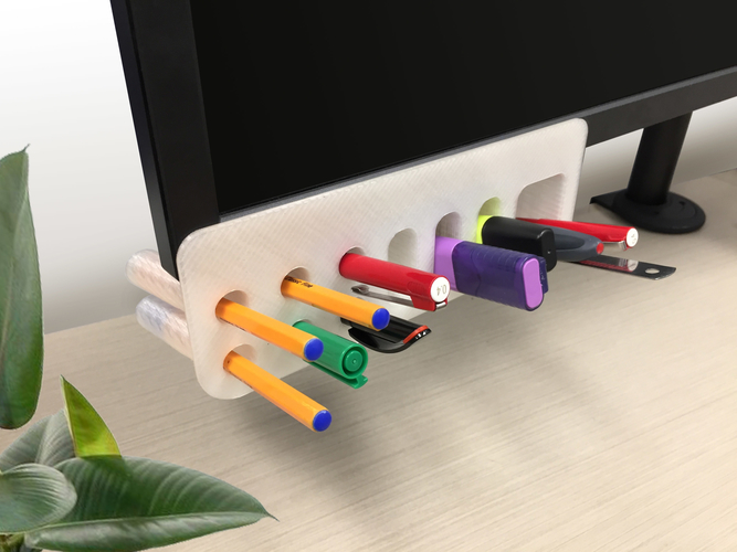 Desk Organiser Pen Holder - Monitor Mounted 3D Print 218992