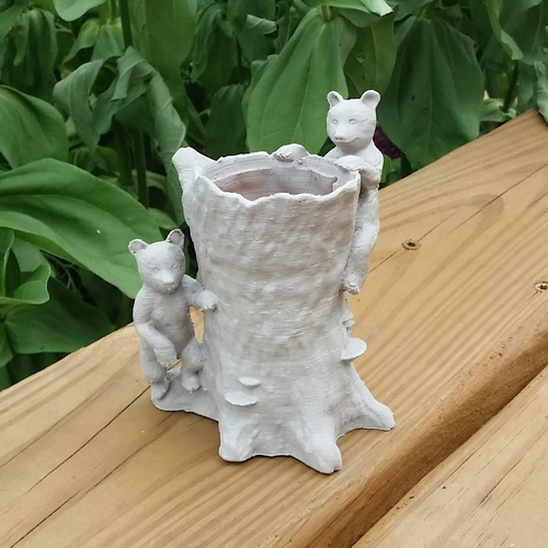 Tree Stump Vase with Bear Cubs 3D Print 222958