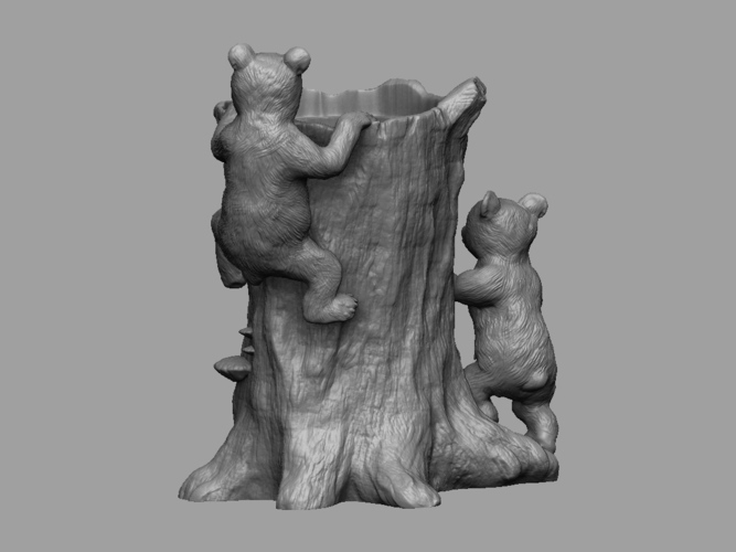 Tree Stump Vase with Bear Cubs 3D Print 222959