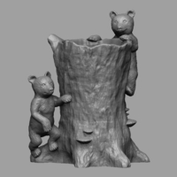 Tree Stump Vase with Bear Cubs - Thumbnail 3