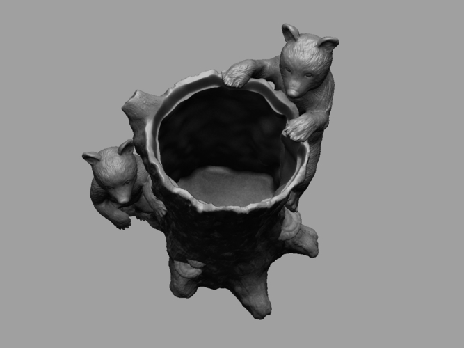 Tree Stump Vase with Bear Cubs 3D Print 222961