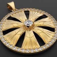 Small Pendant Wheel Art Nouveau With Diamond Accents 3D Printing 226043