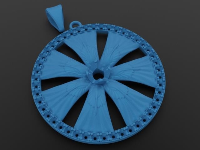 Pendant Wheel Art Nouveau With Diamond Accents 3D Print 226047