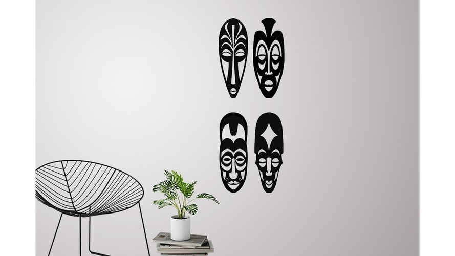 African masks  for wall decoration - set of 4 masks 3D Print 226732