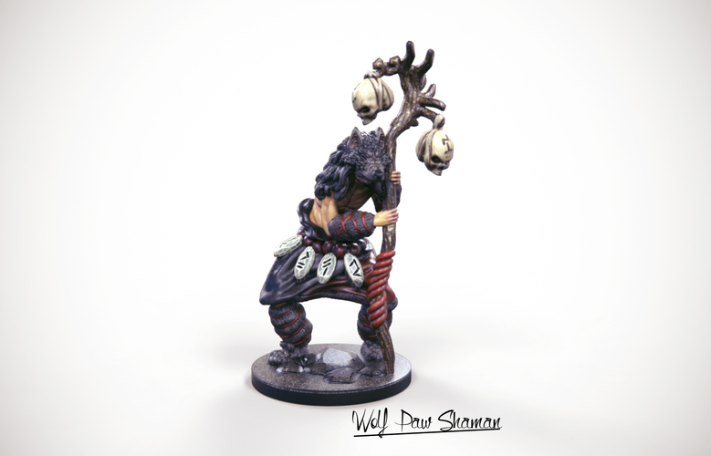 32mm Miniature Wolf Paw Shaman 3D Print 227140