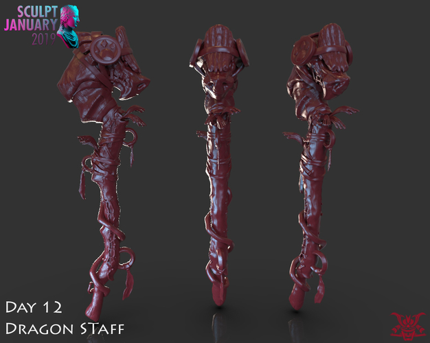 Stylized Wooden Dragon Staff 3D Print 227530