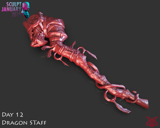 Stylized Wooden Dragon Staff 3D Print 227531