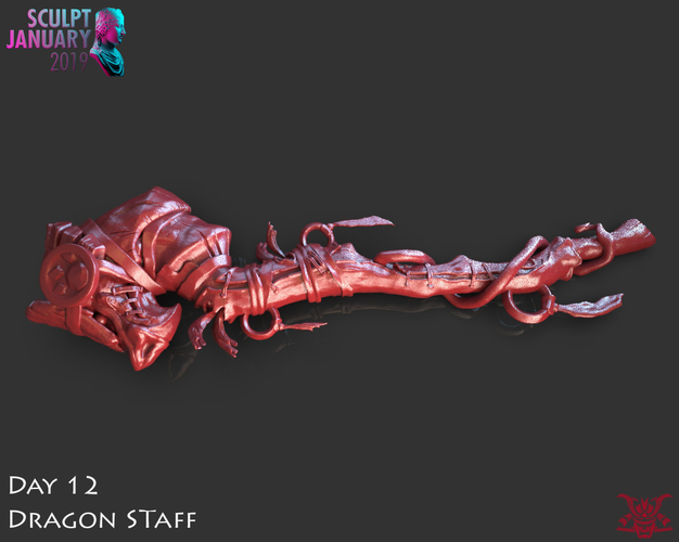 Stylized Wooden Dragon Staff 3D Print 227532