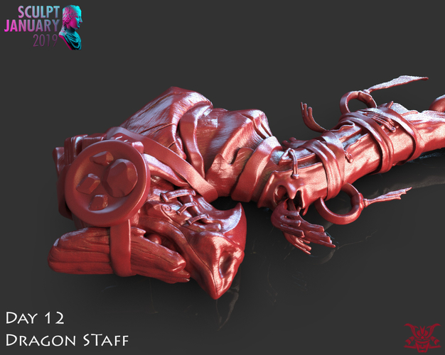 Stylized Wooden Dragon Staff 3D Print 227533