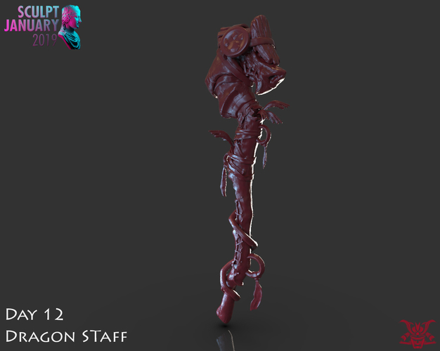 Stylized Wooden Dragon Staff 3D Print 227535