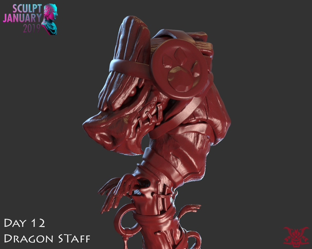 Stylized Wooden Dragon Staff 3D Print 227538
