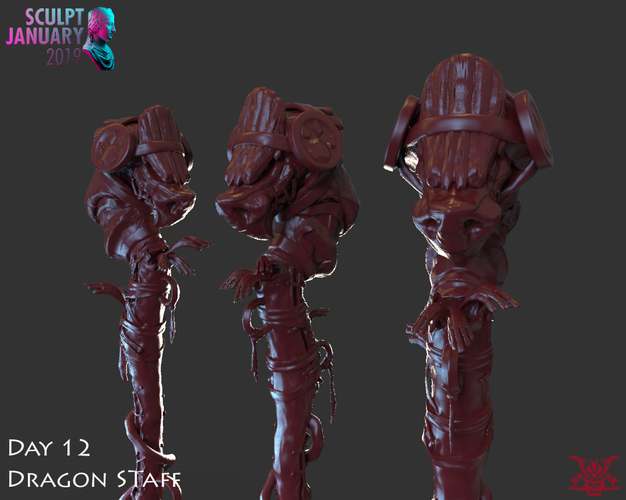 Stylized Wooden Dragon Staff 3D Print 227543