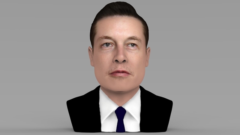 Elon Musk bust ready for full color 3D printing