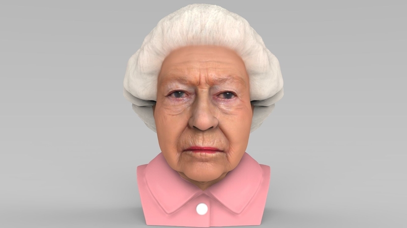 Queen Elizabeth II bust ready for full color 3D printing