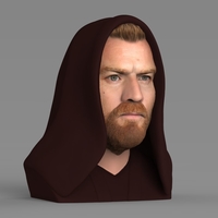 Obi Wan Kenobi Star Wars bust ready for full color 3D printing - Thumbnail 3