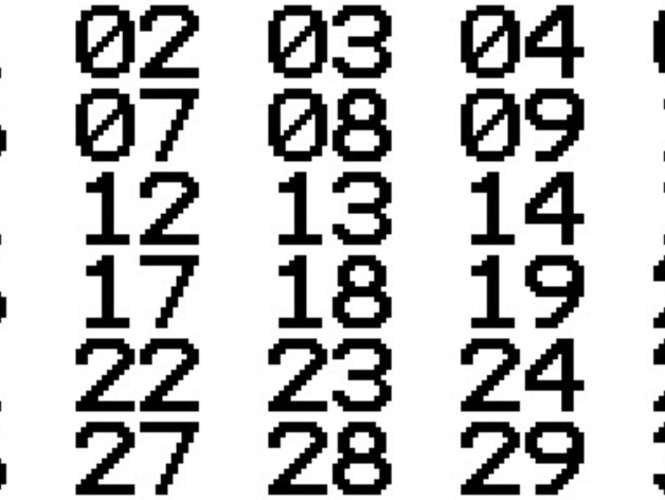 TERMINAL Font Numbers (01-30) 3D Print 2323