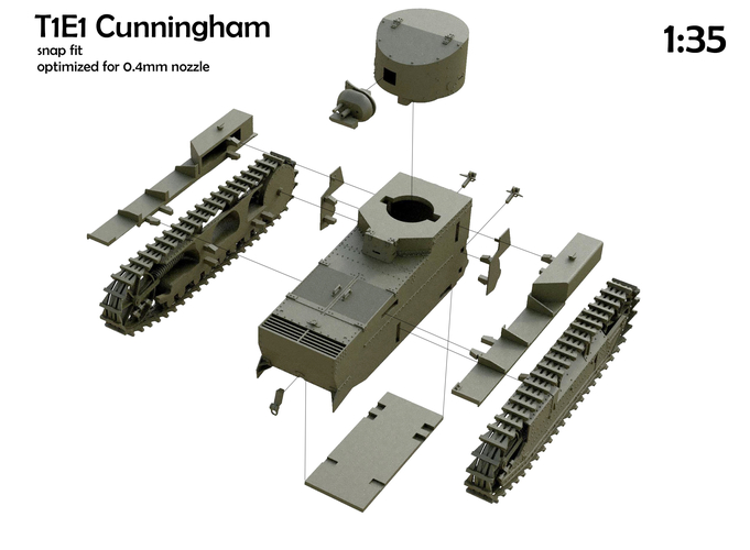 T1 Cunningham 1/35 scale  SNAP FIT 3D Print 233281
