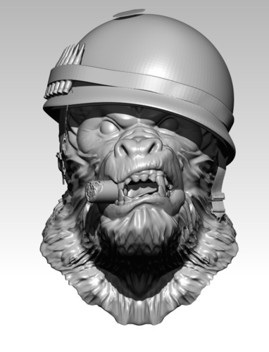 Angry Soldier Monkey Bust with Sigar 3D Print 234870