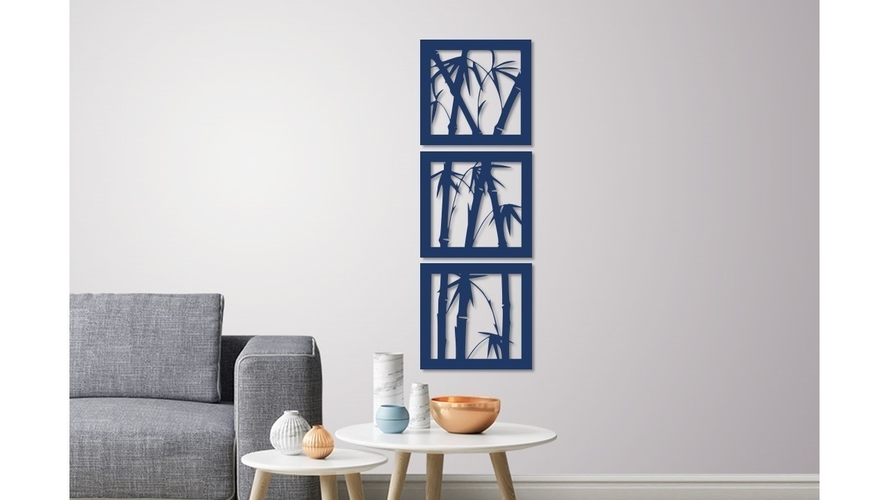 Bamboo wall decoration set of 3 frames