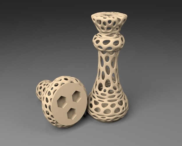 3xM8: Voronoi Chess Set with inlets for 3 x M8 Nuts 3D Print 23820