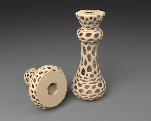 M10: Voronoi Chess Set with inlets for M10 Nuts 3D Print 23821