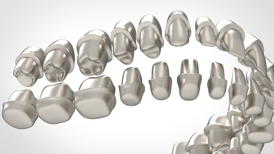 Dental Anatomy Library with Thimble Crowns - Azure  3D Print 241185
