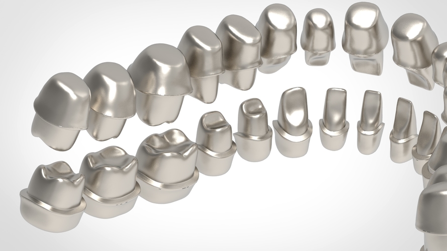 Dental Anatomy Library with Thimble Crowns - Azure  3D Print 241187