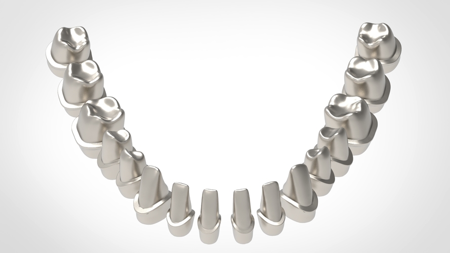 Dental Anatomy Library with Thimble Crowns - Azure  3D Print 241189