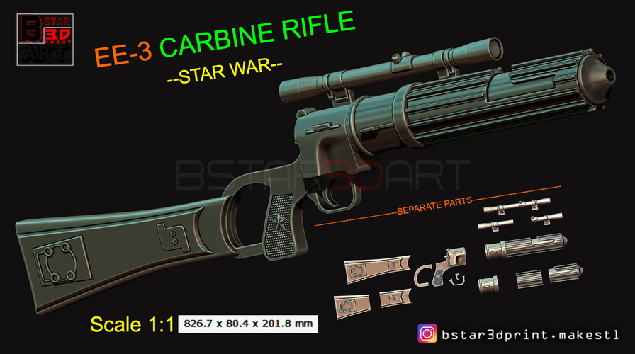 Boba Fett blaster EE 3 - Carbine Rifle - Star Wars for Cosplay 3D Print 242669