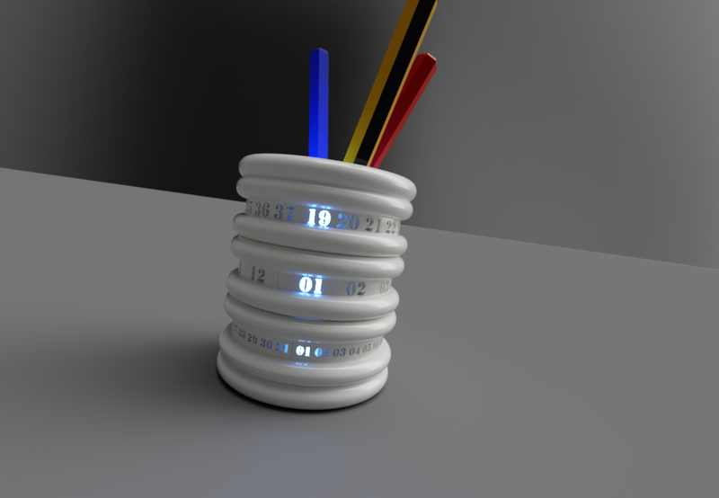 Pen holder calendar with LED