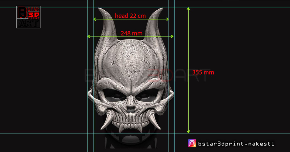 Oni Skull Mask - Hannya Mask-Devil Mask  3D Print 246154