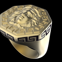 Octogonal Signet Ring Medusa - Thumbnail 1