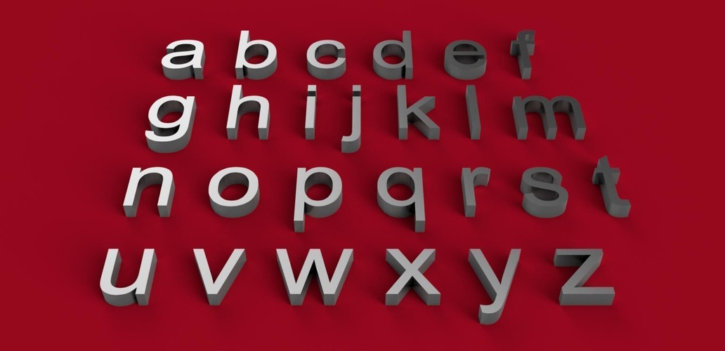 ARIAL font lowercase 3D letters STL file