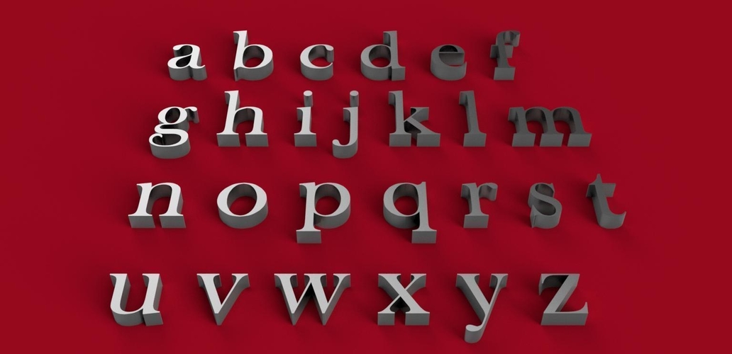 BASKERVILLE font lowercase 3D letters STL file