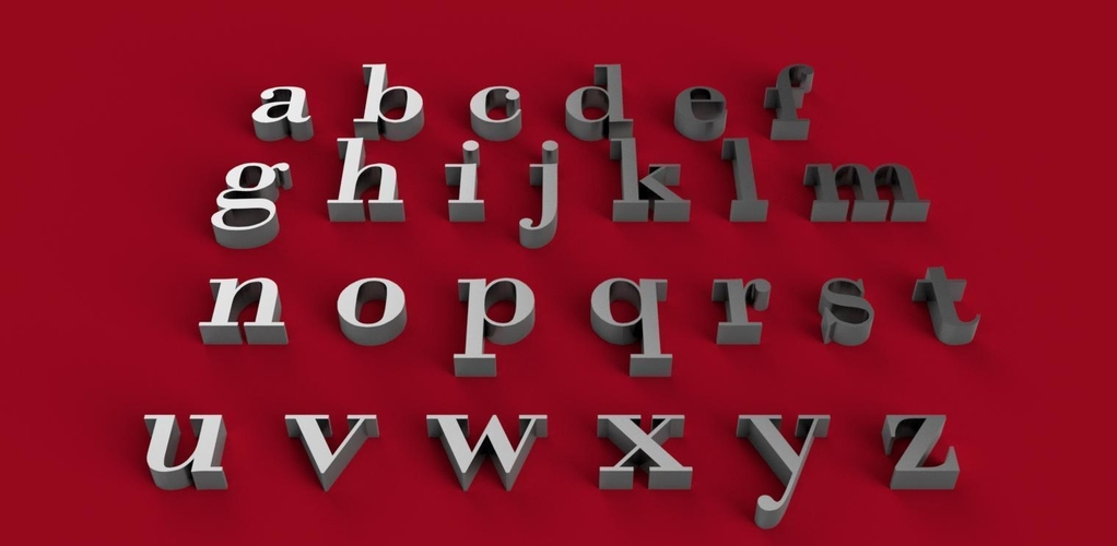 BODONI font lowercase 3D letters STL file