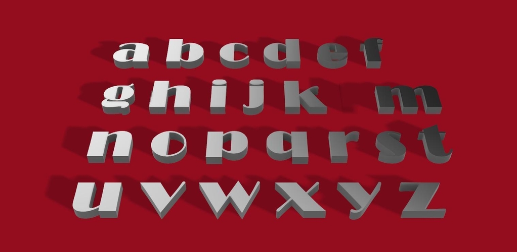 BROADWAY font lowercase 3D letters STL file