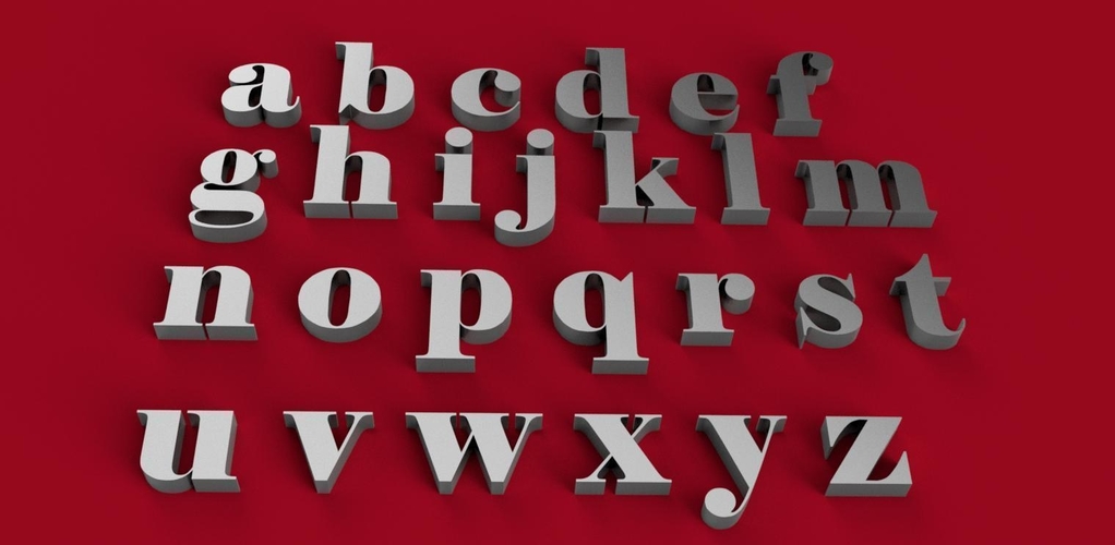 ELEPHANT font lowercase 3D letters STL file