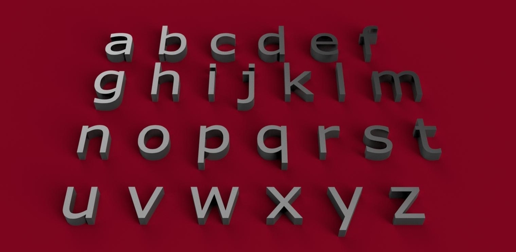 VERDANA font lowercase 3D letters STL file