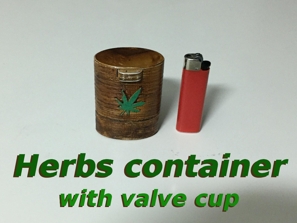 Herb container with valve cup opening v2