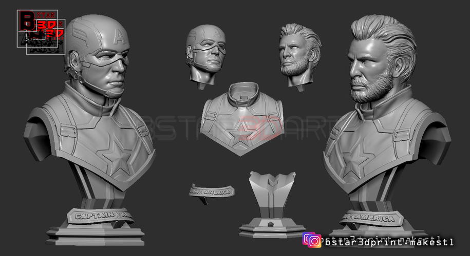 Captain America bust - with 2 Heads for bust - from Marvel 3D Print 250602