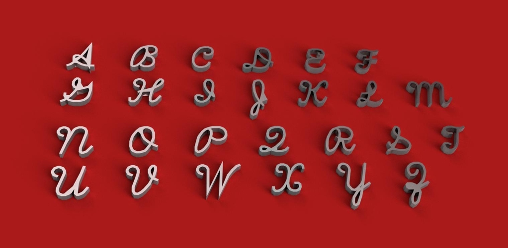 SCRIPTS font uppercase 3D letters STL file