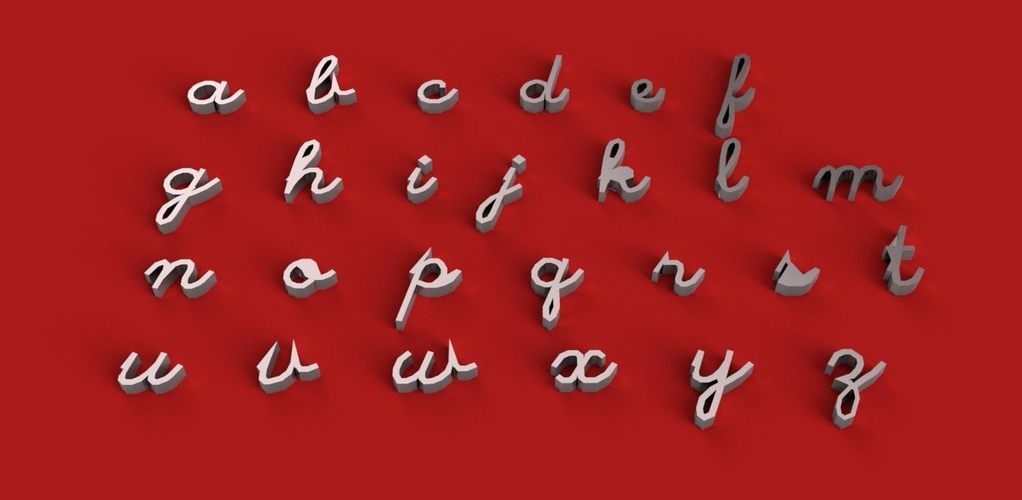 SCRIPTS font lowercase 3D letters STL file