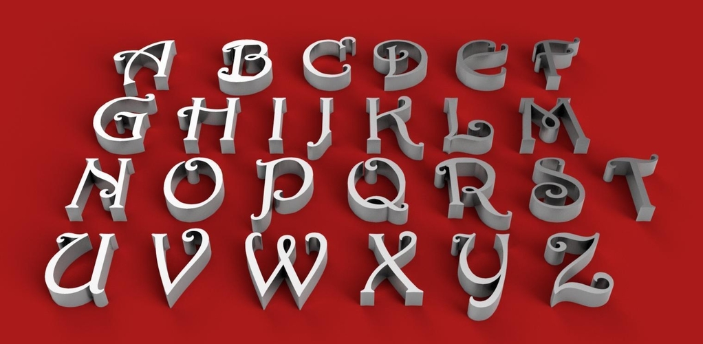 HARRINGTON font uppercase 3D letters STL file