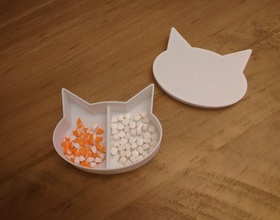 Pin Cat shaped box with divider and small ramp for pills 3D Printing 25272