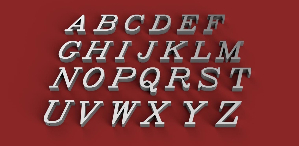 ITALIC font uppercase 3D letters STL file