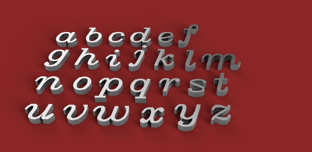 ITALIC font lowercase 3D letters STL file